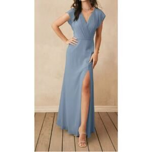AW BRIDAL2 XS light dusty blue Kathy wedding formal party maxi dress NEW B157